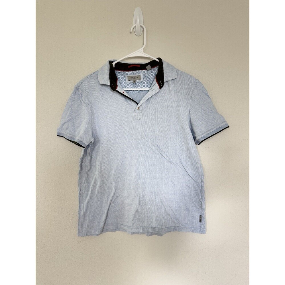 Ted Baker Men's Classic Blue Herringbone Polo Top Preppy Golf Shirt Size 4 - Picture 1 of 5